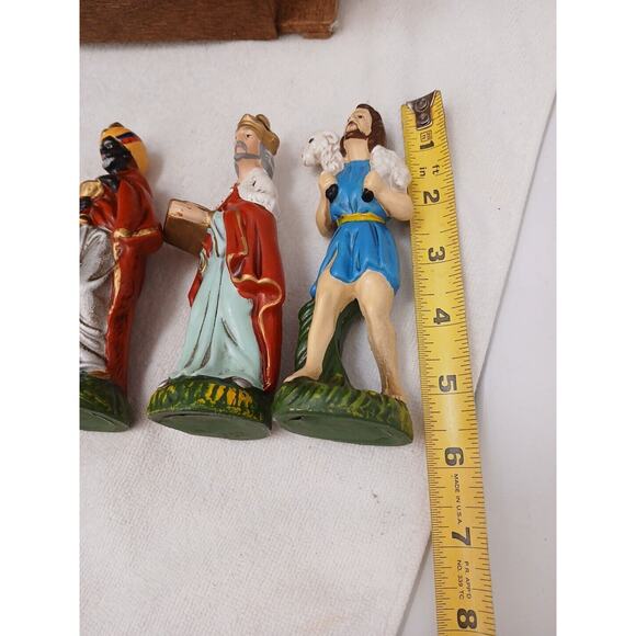 VNTG Nativity Set Hand Carved Wood Hand Painted 11 Pieces Stable Japan Christmas - Picture 14 of 16
